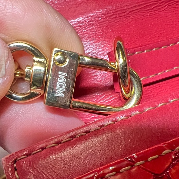 MCM Red Crocodile Embossed Clutch with Gold Chain - Picture 11 of 17